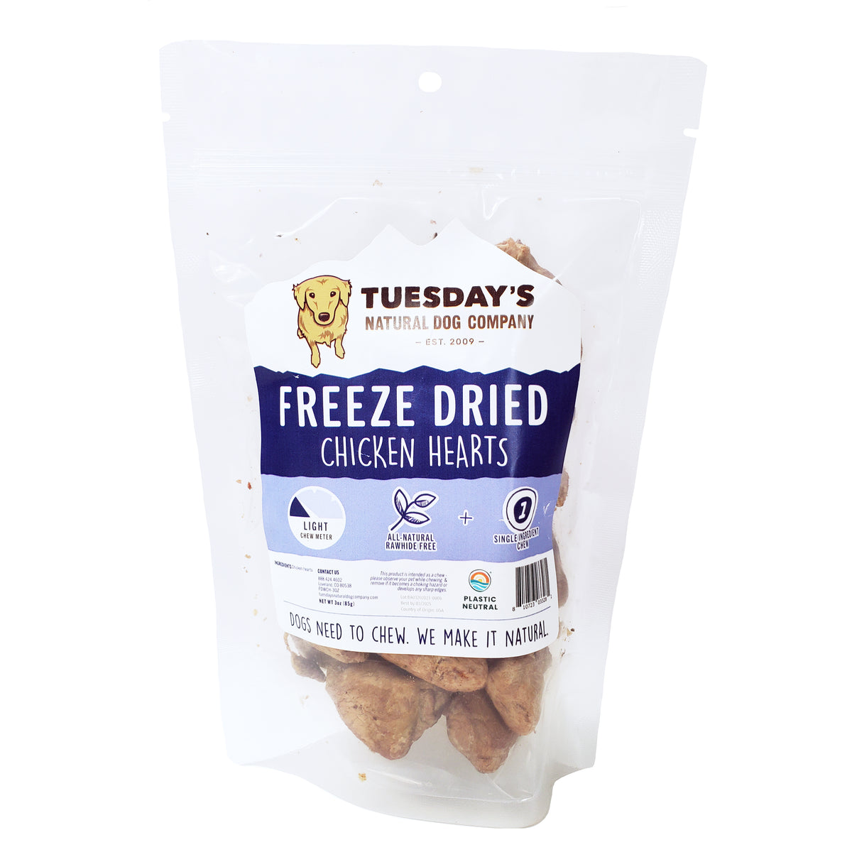 Freeze Dried Chicken Hearts 3 oz Tuesday s Natural Dog Company