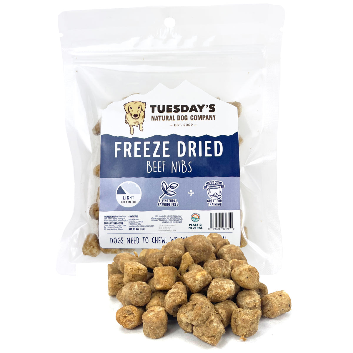 Freeze Dried Beef Nibs 3 oz Tuesday s Natural Dog Company