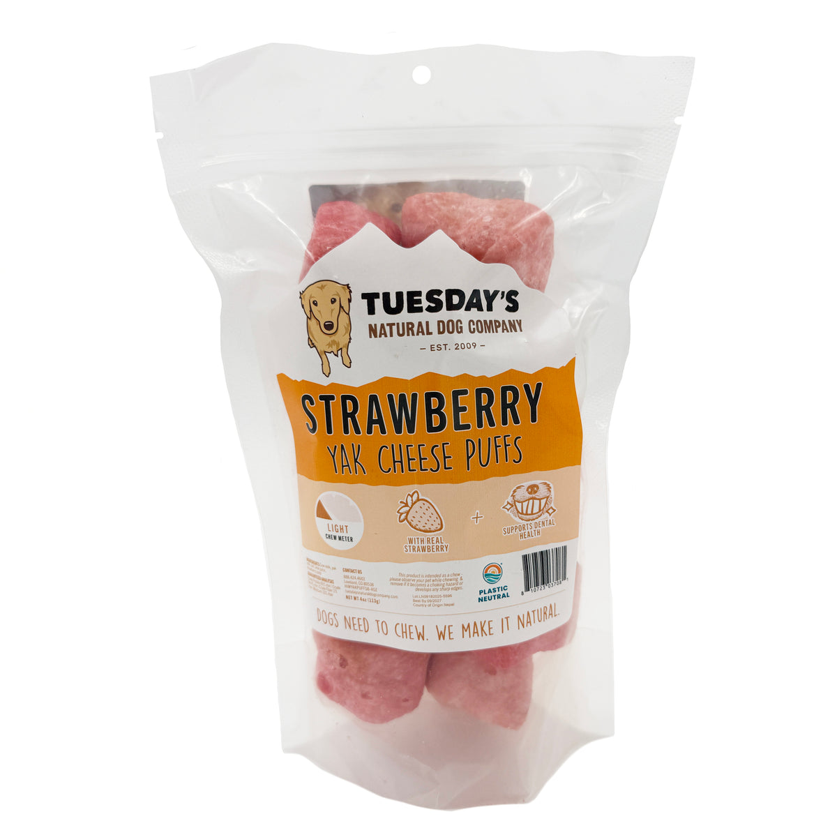Strawberry Yak Cheese Puffs - 4 oz – Tuesday's Natural Dog Company