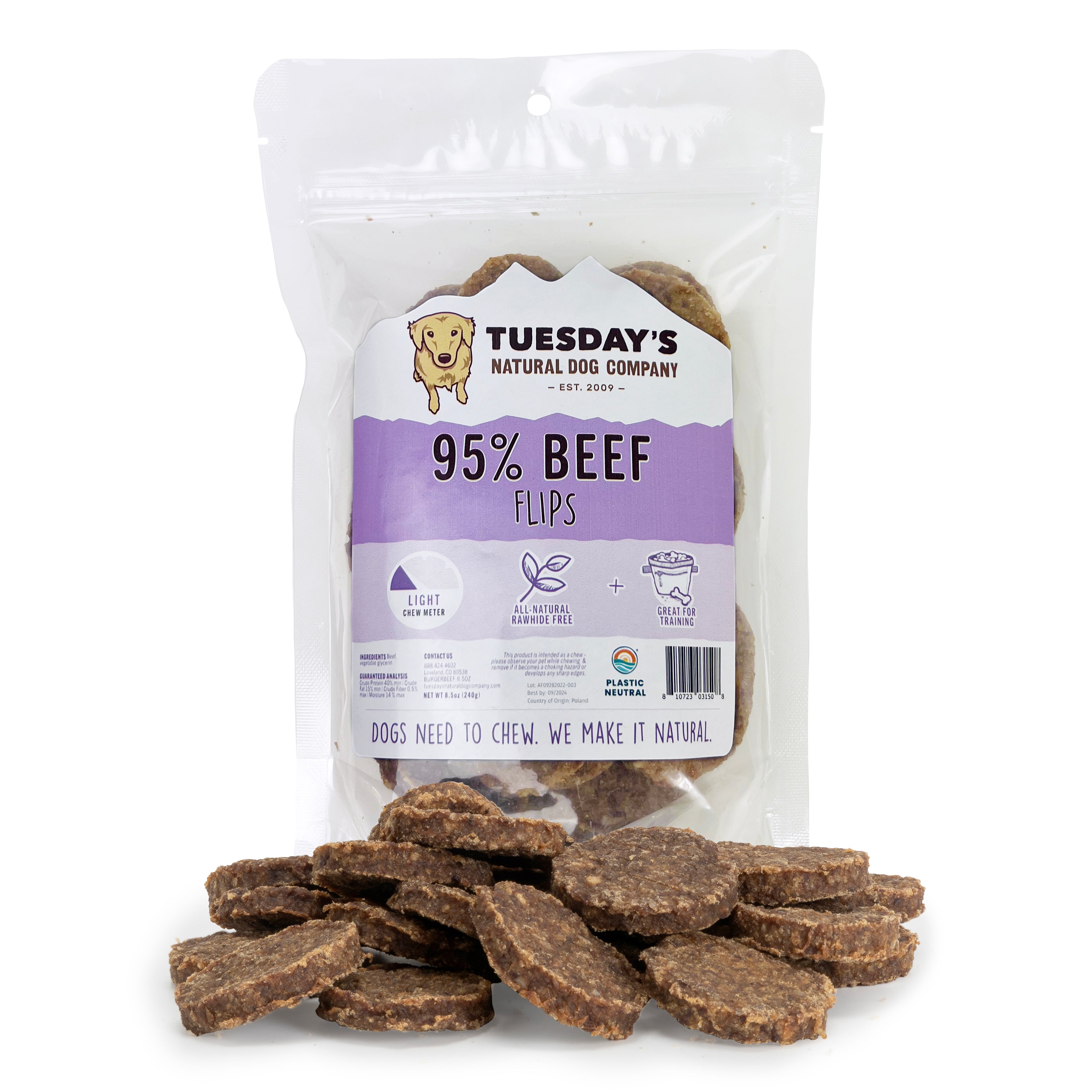 95% Beef Flips - 8.5 oz – Tuesday's Natural Dog Company
