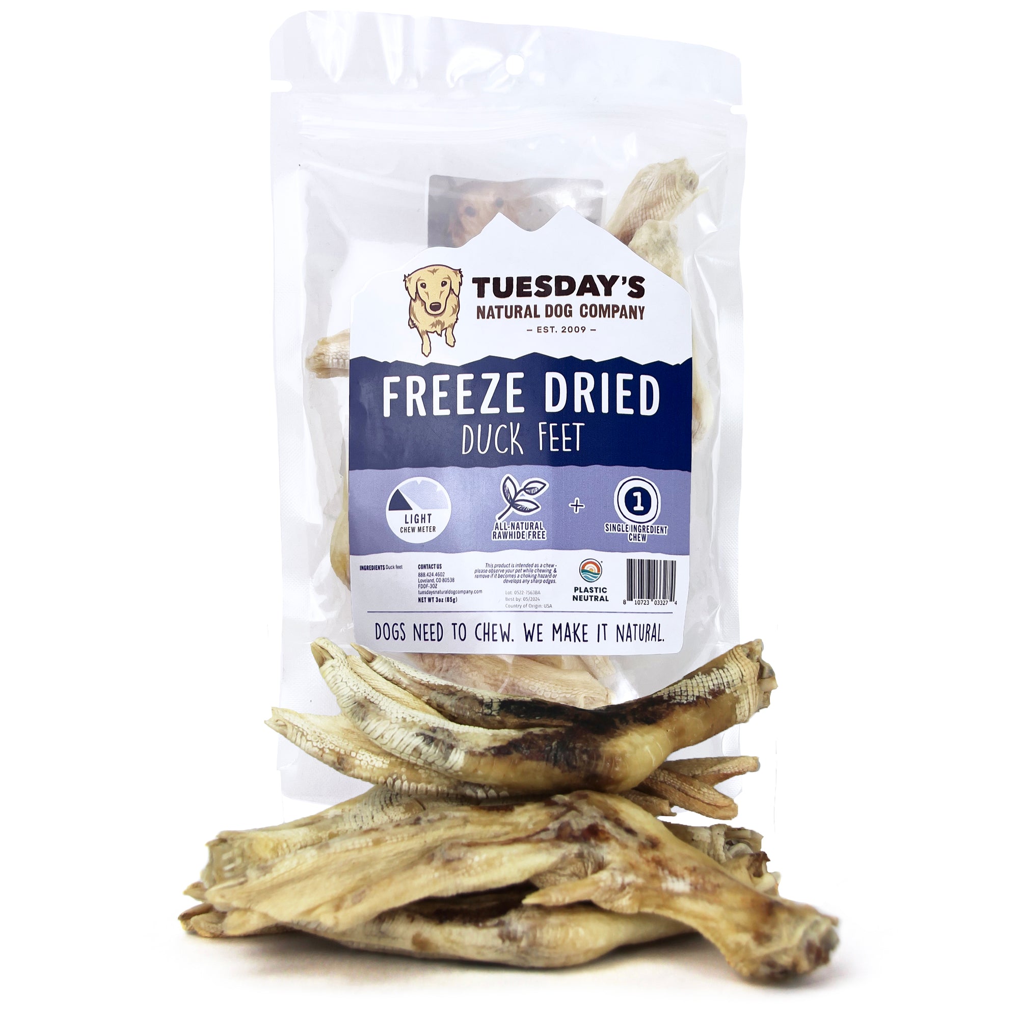 Freeze Dried Duck Feet 3 oz Tuesday's Natural Dog Company
