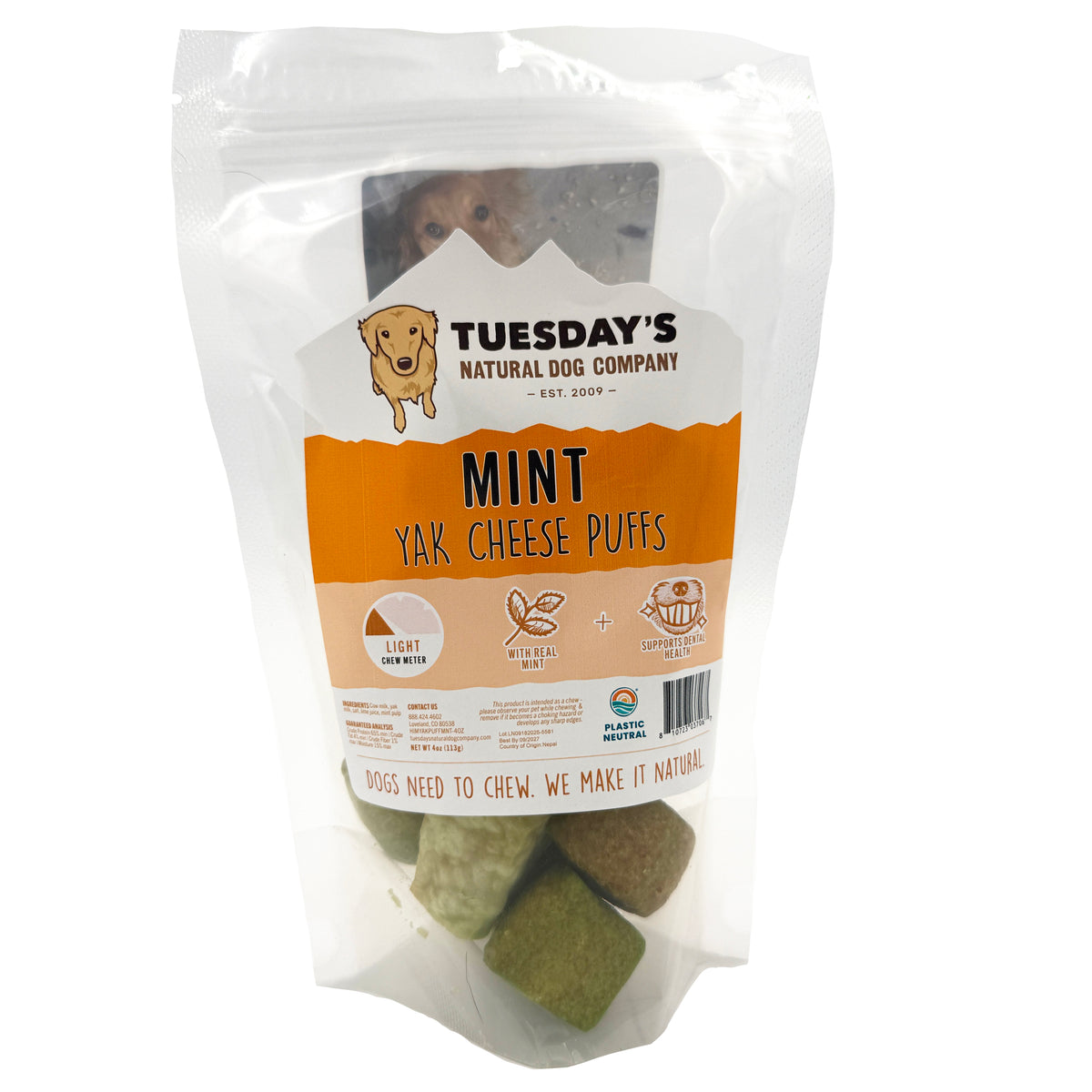 Mint Yak Cheese Puffs - 4 oz – Tuesday's Natural Dog Company