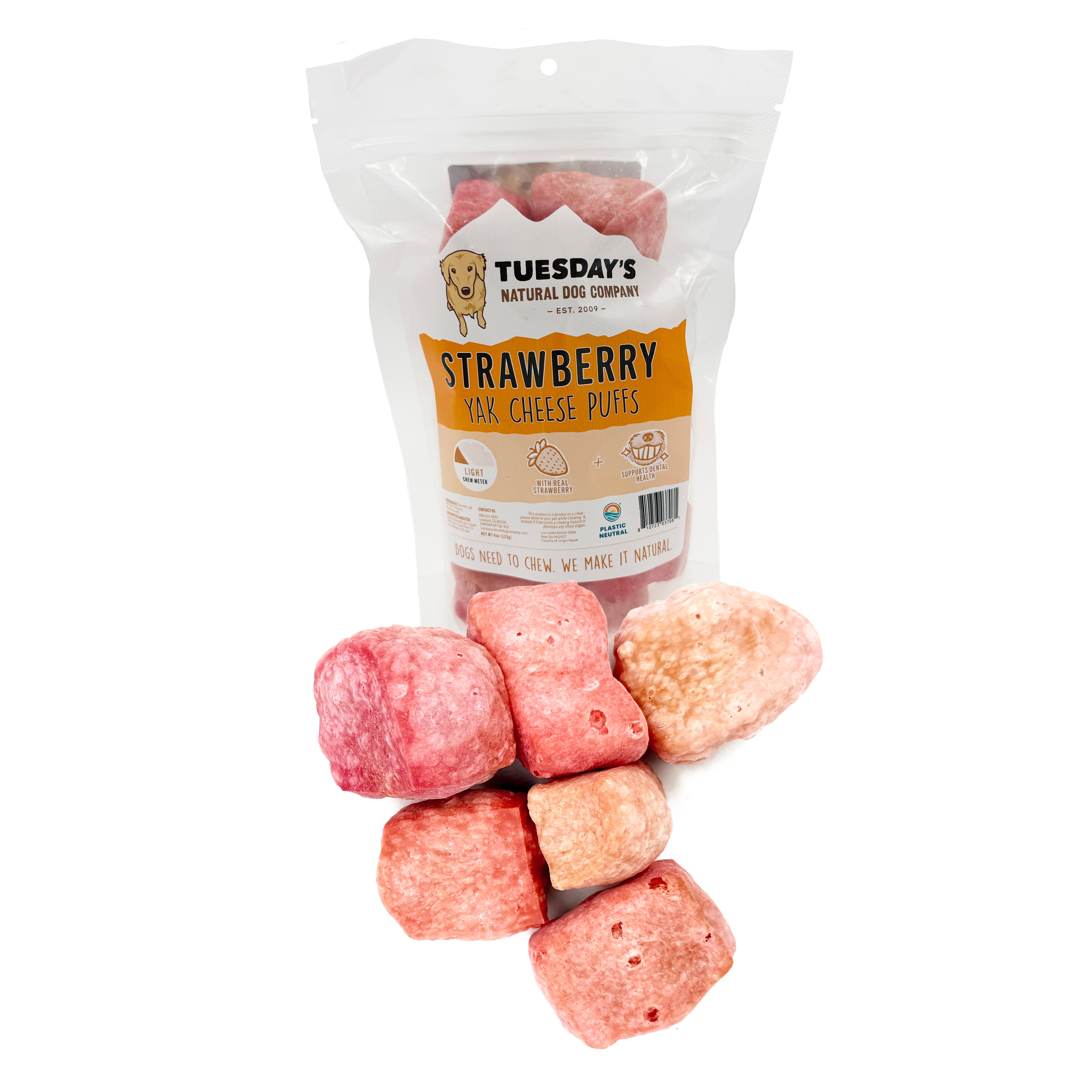 Strawberry Yak Cheese Puffs - 4 oz – Tuesday's Natural Dog Company