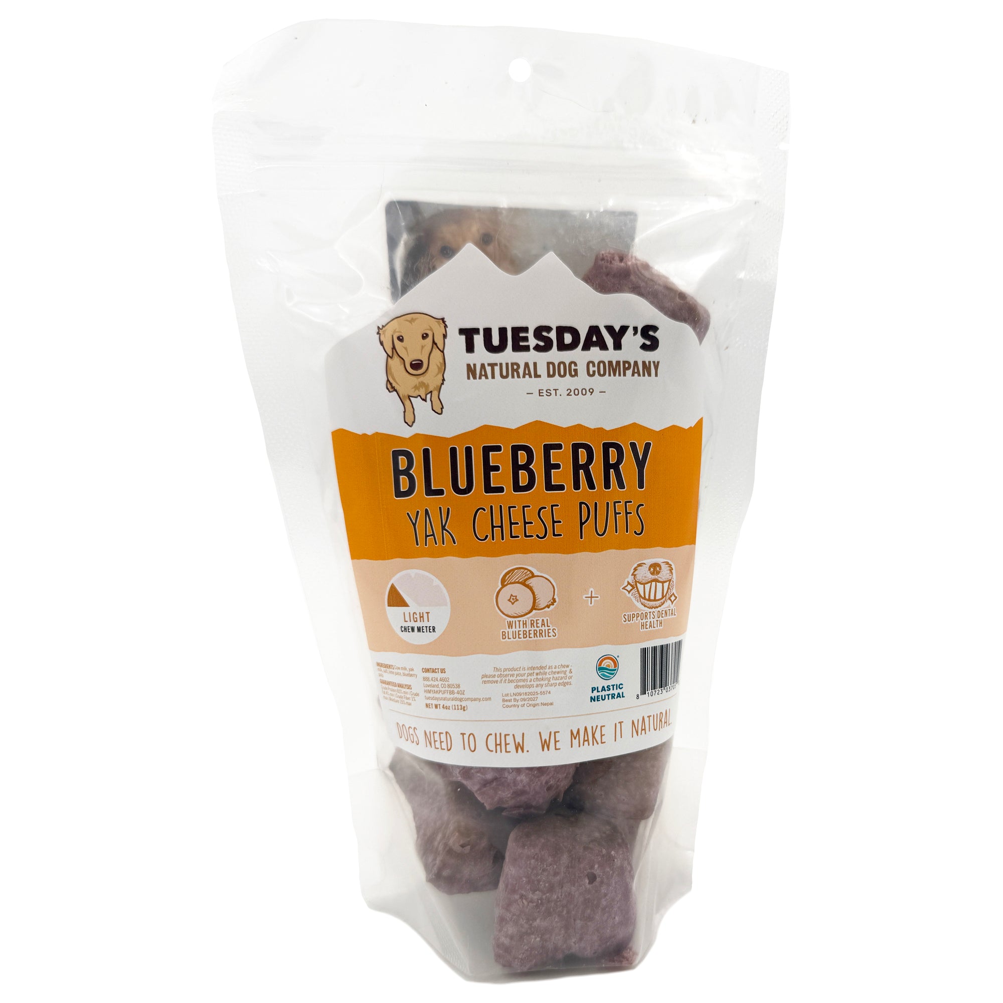 Blueberry Yak Cheese Puffs - 4 oz – Tuesday's Natural Dog Company